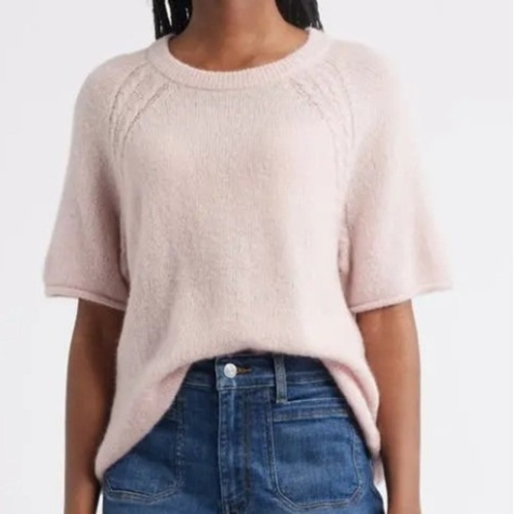 Treasure & Bond Relaxed Short Sleeve Sweater Pink Beauty Medium NWT